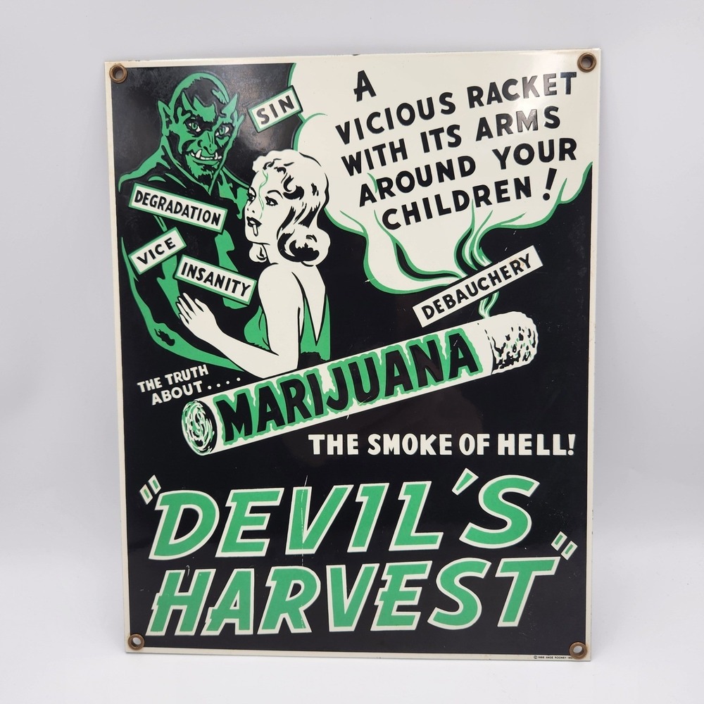 Vintage Devil Harvest Porcelain Sign 1996 Ande Rooney Inc The Smoke of Hell